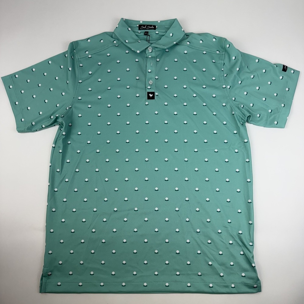 New Mens Bad Birdie Pique Green Golfball Golf Short Sleeve Polo Size Large NWT